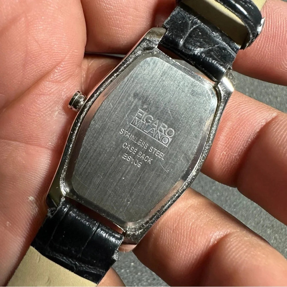 Figaro Milano Ladies Quartz Watch Diamon Bezel Silver Tone Black Strap Working - Picture 8 of 11